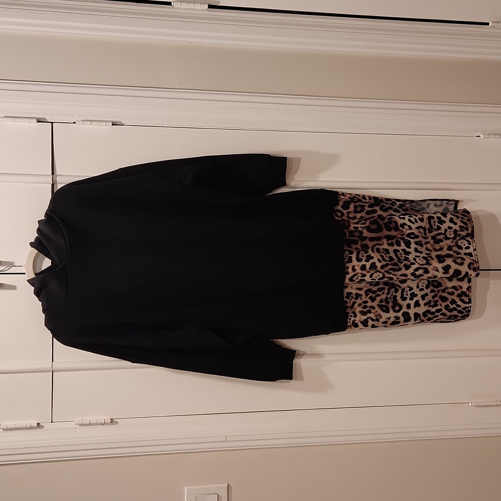 Asos sweatshirt hooded dress with leopard fabric attached at the bottom size 12